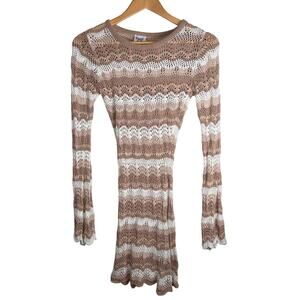 Princess Polly Knit Beige Striped Crochet Beach Swimsuit Cover Up Dress XS/S
